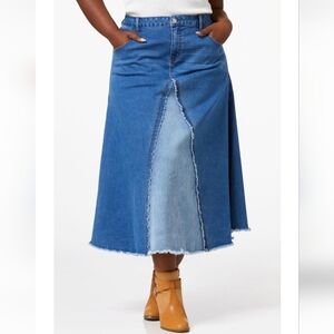 Cato Frayed Panel Denim Skirt